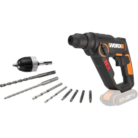 Taladro percutor Worx WX390.9 20V SDS 1.2J 3 en 1 con cuerpo para perforadora de hormigón. (1/5)