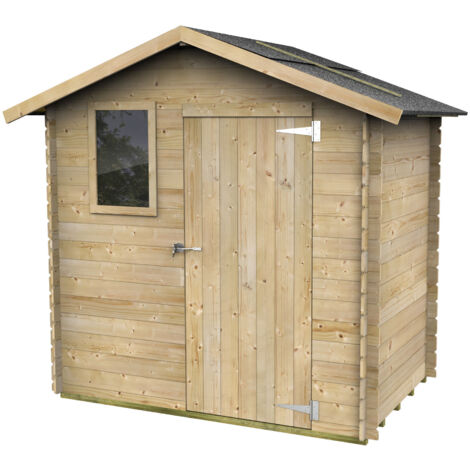 ALCE - Caseta de Jardín Bh16 Livia 198x130 de Madera de abeto natural 16 mm con puerta simple y ventana frontal, techo y suelo OSB3, montaje fácil, tratamiento autoclave, certificación PEFC (1/5)