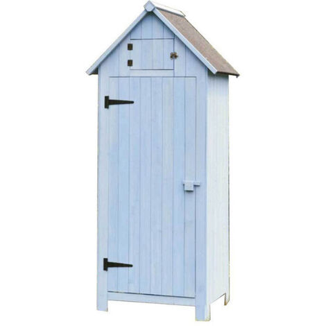 Armario de jardín de madera de abeto tratado 77x55x179 azul con 3 estantes