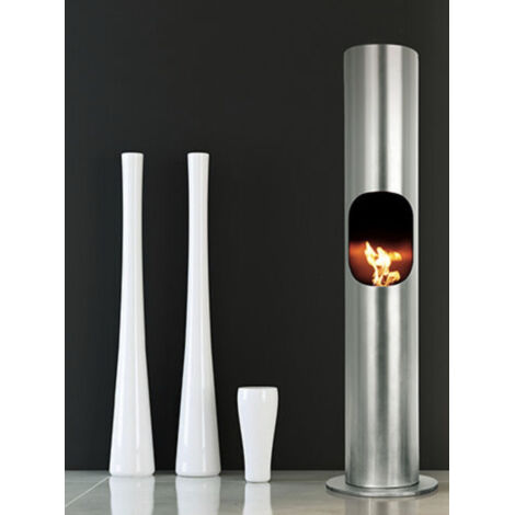 Biochimenea de suelo Portofino Acero 1,8 kW – estructura inox, altura 180 cm, diseño alto – Tecno Air System