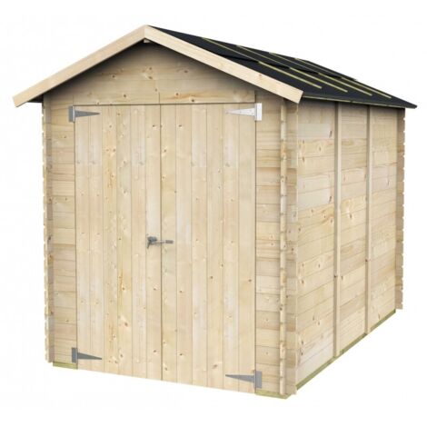 Caseta de jardín de madera 178x273 cm – Paredes de 16 mm – Puerta doble maciza – Abeto natural