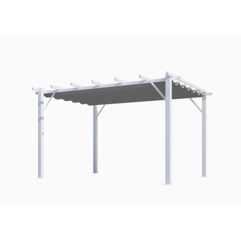 Pérgola de jardín de aluminio de 400 x 300 cm con toldo corredizo gris de 280 g – Elegante toldo autoportante blanco – PER4030WN Foresta