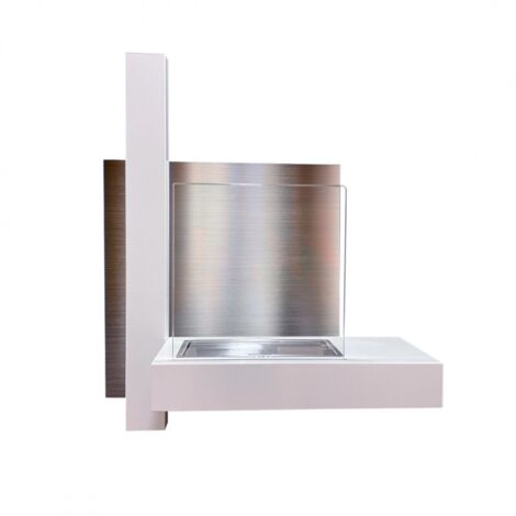 Chimenea de bioetanol de pared moderna con vidrio templado Vienna - Blanco