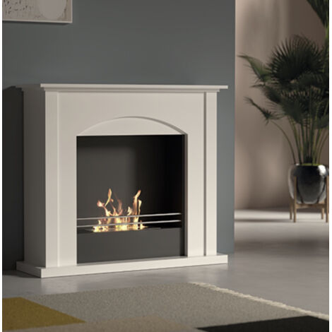Biochimenea de suelo Firenze Blanco 2,5 kW – estructura de madera, quemador de 1,5 L, entregada montada – Tecno Air System