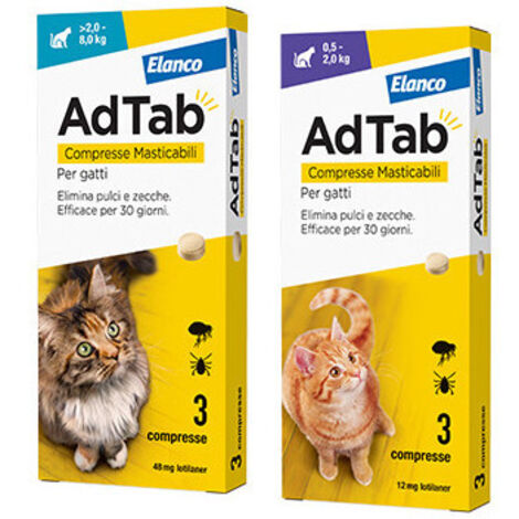 Comprimidos masticables AdTab para gatos de 2 a 8 kg – 3 unidades – Protección antiparasitaria mensual