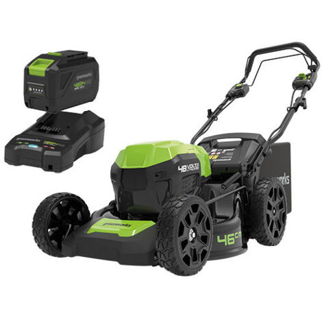 Cortacésped autopropulsado de 48 V, 46 cm, 3 en 1 con batería de 4 Ah – jardines de 350 m² – Greenworks