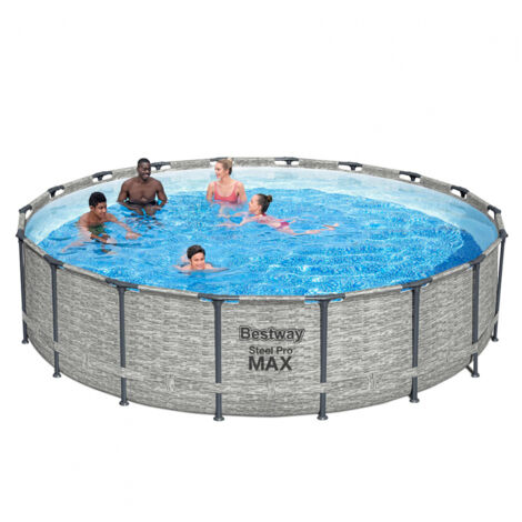 Piscina redonda desmontable con efecto piedra, estructura de acero y bomba de filtro, diámetro 549 cm, altura 122 cm con escalera - Bestway (1/5)