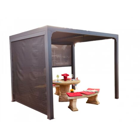 Pérgola bioclimática de 240x300 en aluminio con toldos color gris antracita para lados de 3 m y 2,4 m
