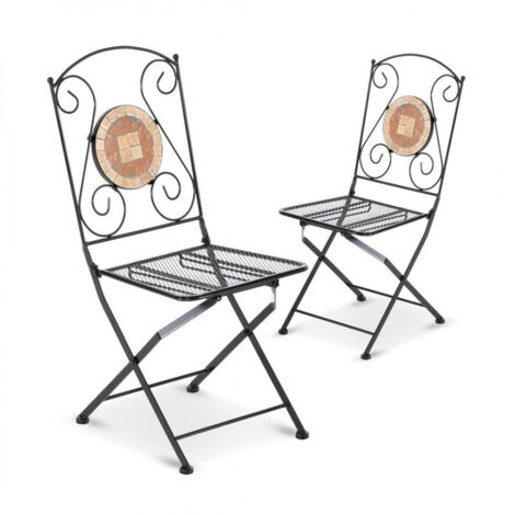 Silla Plegable Reclinable de Hierro y Mosaico para Exterior Zeus Negro 2 Piezas