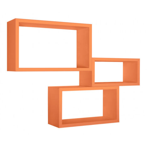 Conjunto de 3 estantes de pared, librería flotante, estantería de pared, color naranja, 45x27 p15,5 cm, 40x22 p15,5 cm y 35x17 p15,5 cm (1/3)