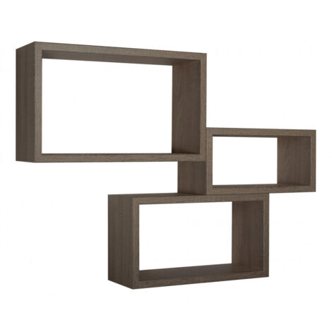 Conjunto de 3 estantes de pared, librería flotante, estantería de pared, nogal, 45x27 p15,5 cm, 40x22 p15,5 cm y 35x17 p15,5 cm - Tríptico (1/3)