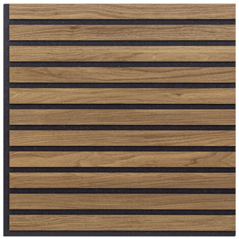 Juego de cinco paneles decorativos de pared, fonoabsorbentes con listones lineales de madera, nogal asiático, 55x55 mm, 1,1 cm de grosor - Hoogapanel (1/5)