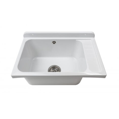 Fregadero de pared 58x38 cm con escurridor – Blanco – Profundo y resistente a los rayos UV – Ideal para exteriores – Kit de montaje – Negrari