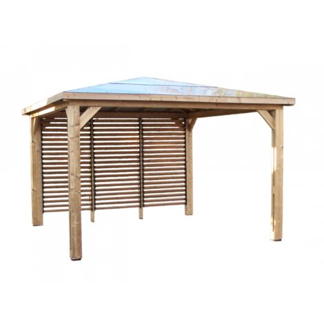 Cenador de jardín con piscina de madera tratada térmicamente 379x379 cm – Techo ACP – Pared con respiraderos móviles – THB3535.V Foresta (1/5)