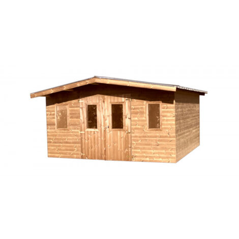 Caseta de jardín de madera de 400 x 300 cm, grosor de pared de 28 mm, abeto Douglas y techo de acero, DUB4030 Foresta (1/2)