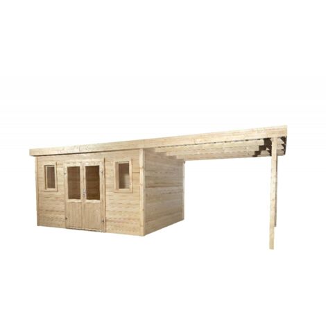 Caseta de jardín de madera 380x280 cm con leñera – Espesor de pared 28 mm – Techo de acero galvanizado – Ventanas de cristal – LAX4030.02B Foresta (1/3)
