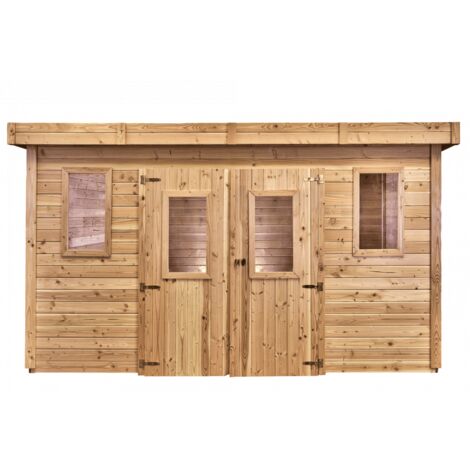 Caseta de jardín de madera 380x380 cm – Grosor de pared 28 mm – Techo plano de policarbonato – Ventanas incluidas – SL4040 Foresta (1/3)
