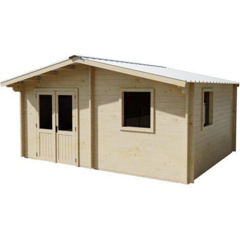 Caseta de jardín de madera de abeto 500x400 cm – Espesor de pared 42 mm – Techo de acero galvanizado – 2 ventanas de cristal – NAX5040 Foresta