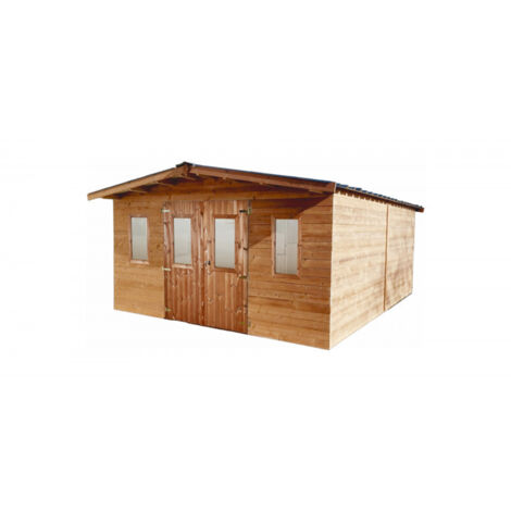 Caseta de jardín de madera 400x500 cm – Grosor de pared 28 mm – Abeto Douglas y techo de acero – DUB4050 Foresta (1/3)