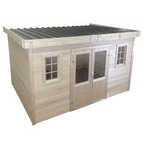 Caseta de jardín de madera 380x280 cm – Espesor de pared 28 mm – Techo de acero galvanizado – Ventanas de cristal – SLX4030 Foresta (1/3)