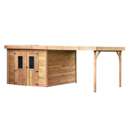 Caseta de jardín de madera de 280 x 280 cm con leñera – Grosor de pared de 28 mm – Techo plano de policarbonato – SL3030B Foresta