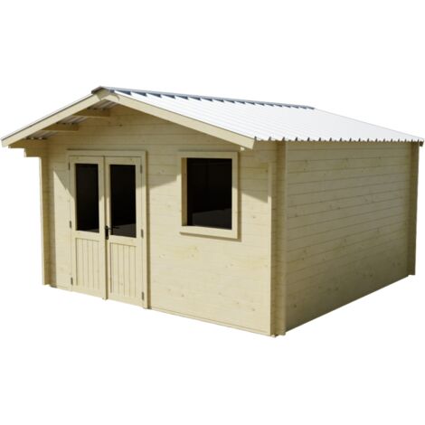 Caseta de jardín de madera de abeto de 400x400 cm – Grosor de pared: 42 mm – Techo de acero galvanizado – Puerta de cristal – NAX4040 Foresta (1/4)