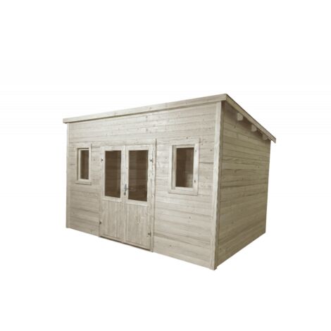 Caseta de jardín de madera 380x280 cm – Espesor de pared 28 mm – Techo de acero galvanizado – Ventanas de cristal – LAX4030.02 Foresta (1/3)