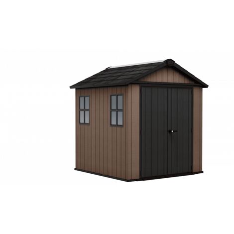 Caseta de jardín de resina EVOTECH+, 223 x 230 cm, con suelo y puerta doble, carga de nieve de 150 kg/m², Newton Plus 757/775, marrón, Keter (1/5)