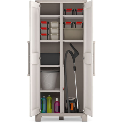 KETER Armario para EXTERIOR GULLIVER escobero multiusos baldas ajustables resina resistente UV y lluvia (IPX3) TÜV cerradura 80x44x182 WxDxH