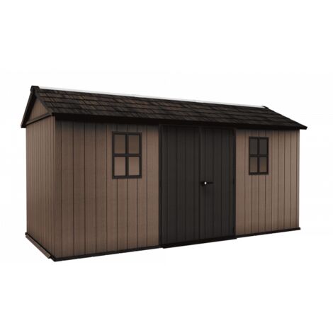 Caseta de jardín de resina EVOTECH+, 476 x 230 cm, con suelo y puerta doble, carga de nieve de 150 kg/m², Newton Plus 7515/1575, marrón, Keter (1/5)