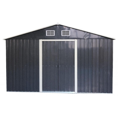 Caseta de jardín de metal galvanizado 257x257cm – Caseta con puerta corredera doble reforzada – Techo a dos aguas de 6,60m² – AM2626.2 Foresta