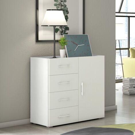 Mueble de 4 cajones y puerta con guías metálicas, tapa contenedor, tapa de hormigón blanco. (1/4)