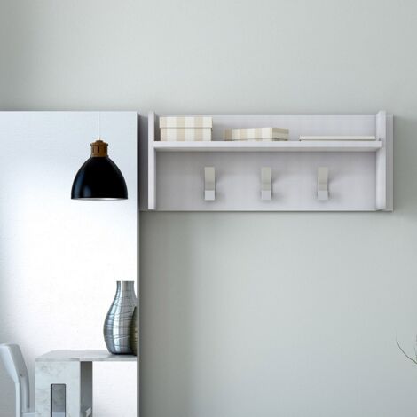 Panel para colgar ropa con estante grande y 3 ganchos blanco (1/5)