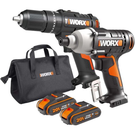 Kit de taladro atornillador de impacto Worx WX370.9 de 20 V y WX291.9 con baterías y cargador para taladrar y atornillar. (1/5)