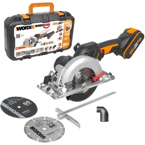 Sierra circular Worx WX531 de 20 voltios sin escobillas de 120 mm con batería de 2 Ah para cortes de hasta 41 mm. (1/5)