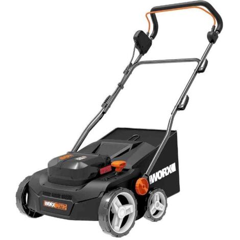 WORX Nitro WG855E.9 - Escarificador de batería y aireador de césped (hasta 400 ㎡, Ancho de Trabajo de 36 cm, Motor sin escobillas, 4 Niveles de Ajuste de Altura, Incluye Bolsa de Hierba de 40 L, sin (1/4)