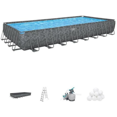 Kit de piscina elevada tubular BESTWAY - APX 365 - 956 x 488 x 132 cm - Rectangular (Filtro de arena, 500g polysphere, escalera)