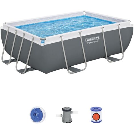 Piscina rectangular desmontable con estructura de acero y bomba de filtro incluida, dimensiones 282x196x84 cm, capacidad 3662 L - Bestway