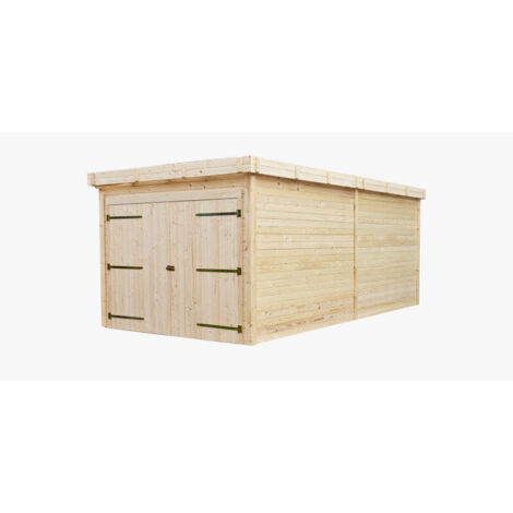 Garaje de madera 280x584 cm – Paredes de 28 mm – Techo plano de acero – Puerta doble – Sicilia De Luxe – SLX3060 Foresta (1/5)