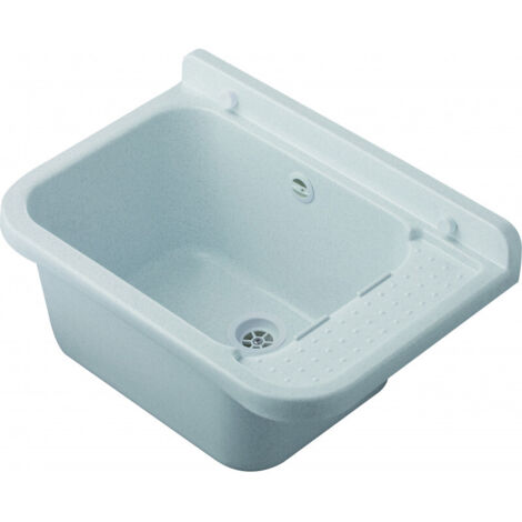 Lavabo de pared exterior con rebosadero de 50 x 34 cm – Mármol – Jardín y garaje – Kit de montaje y desagüe – Negrari (1/5)