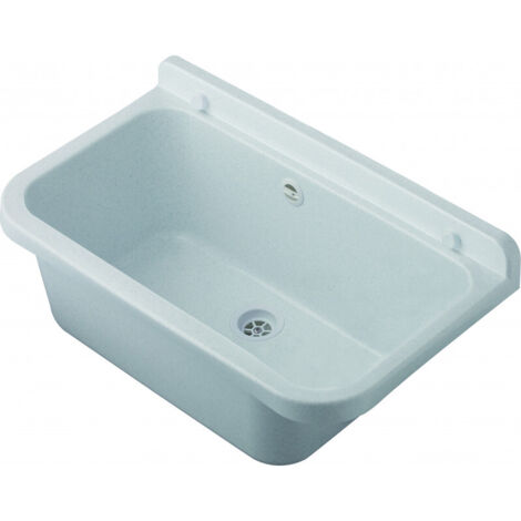 Lavabo de pared exterior con rebosadero de 55 x 34 cm – Mármol – Jardín y garaje – Kit de montaje y desagüe – Negrari (1/4)