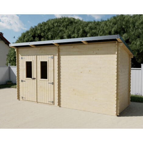 Caseta de jardín de abeto Douglas, 450 x 165 cm, con sistema fotovoltaico – 28 mm de espesor – 2 kWp con 4 paneles solares – LB4517.02D Foresta (1/2)