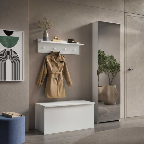 Perchero de pared con estante y 4 ganchos, blanco, 80x15x23 cm - Terraneo (1/2)