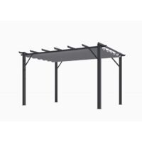 Pérgola de aluminio con 7 lamas - estructura gris antracita - lona de cobertura gris 140 g/m²