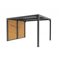 Pérgola bioclimática de aluminio antracita 360x300 cm – Lamas orientables 90° – Con parasoles efecto madera – 10,80 m² – PER3630VBBI Foresta