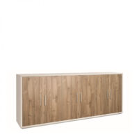 Mueble 6 Puertas 203L x 41P x h84 – Acabado Blanco Opaco y Madera Nogal – Sarmog