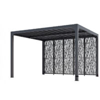 Pérgola bioclimática de aluminio 360x300 con lamas y 5 paneles gris antracita