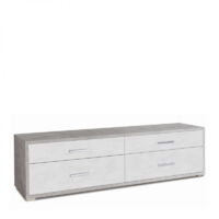Mueble TV bajo de madera con cuatro cajones Cemento Blanco 179x47x h50 cm