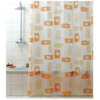 Cortina de ducha de 240×200 cm beige con motivo de pinceladas – tela impermeable – Tevere