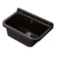 Fregadero de pared para exterior, 55x34 cm, con rebosadero – Negro – Jardín y garaje – Kit de montaje y drenaje – Negrari